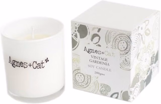 KDMD Agnes & Cat Vintage Gardenia Soy Votive Candle with Lid in White and Silver