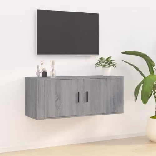 vidaXL Modern Wall Mounted TV Cabinet in Grey Sonoma, W/D/H: 100 x 34.5 x 40 cm – 2