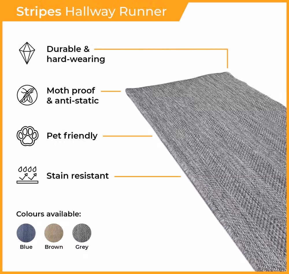 runrug Stripes Reversible Indoor/Outdoor Carpet Runner Rug in Blue, W/D/H: 60 x 210 cm – 2