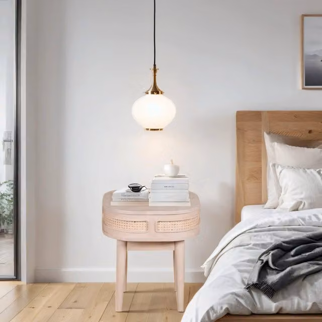 IH Design Berma Mango Wood and Cane Bedside Table in Brown W/D/H: 50 x 55 x 50 cm