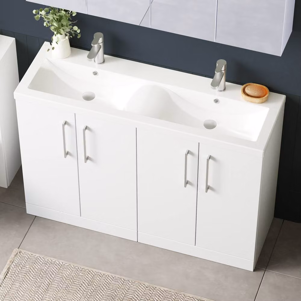 Balterley Level 1200mm Gloss White 4 Door Double Basin Floor Standing Bathroom Unit – 4