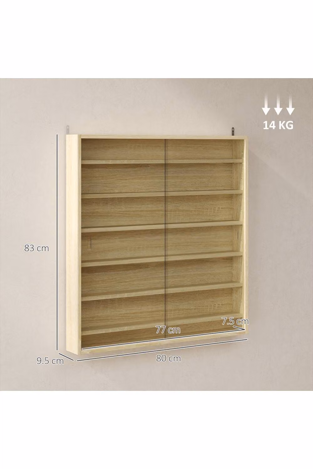 ERGOVEXA Modern Oak Six Shelf Display Cabinet with Glass Doors and Internal Shelves in Brown – 2