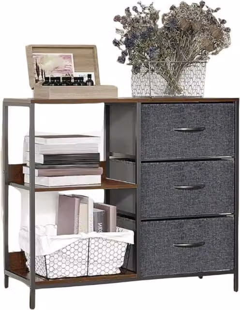 Pirlo Plush Industrial Freestanding Bedroom Chest in Brown and Grey