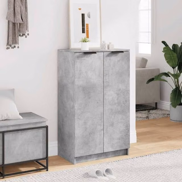 Berkfield Home Shoe Cabinet in Concrete Grey, W/D/H: 59 x 35 x 100 cm