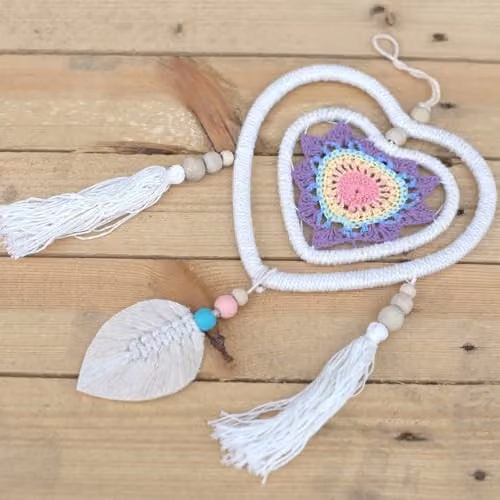 KDMD Medium Multi Heart in Heart Hanging Dream Catcher in White and Multicolour – 3