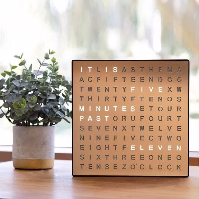 Gr8 Home Illuminated LED Word Clock in Black Copper with Quartz Movement