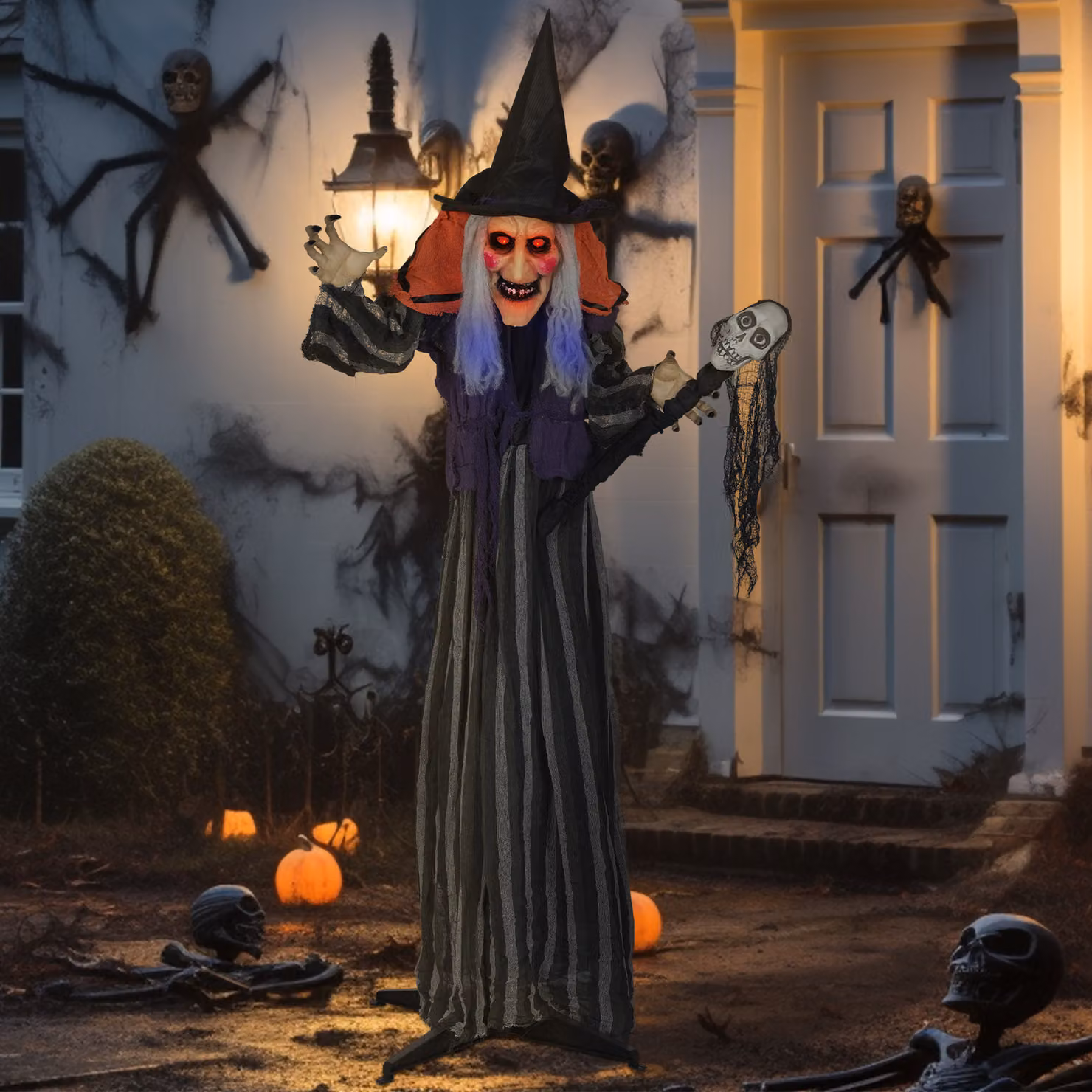 Outsunny 160 cm Animated Life Size Halloween Standing Witch with Skull Staff and Glowing LED Eyes, Multicolour Indoor Party Decoration – 2
