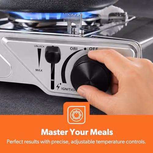 GEEPAS Single Burner Portable Gas Camping Stove and BBQ Cooker with Carry Case in Black and Silver – 4