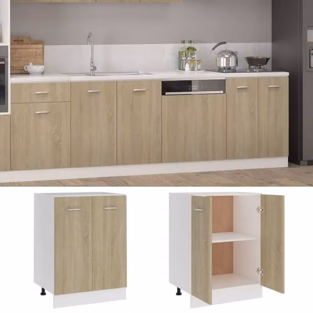Berkfield Home Sonoma Oak Kitchen Base Unit in Brown, W/D/H: 60 x 46 x 81.5 cm