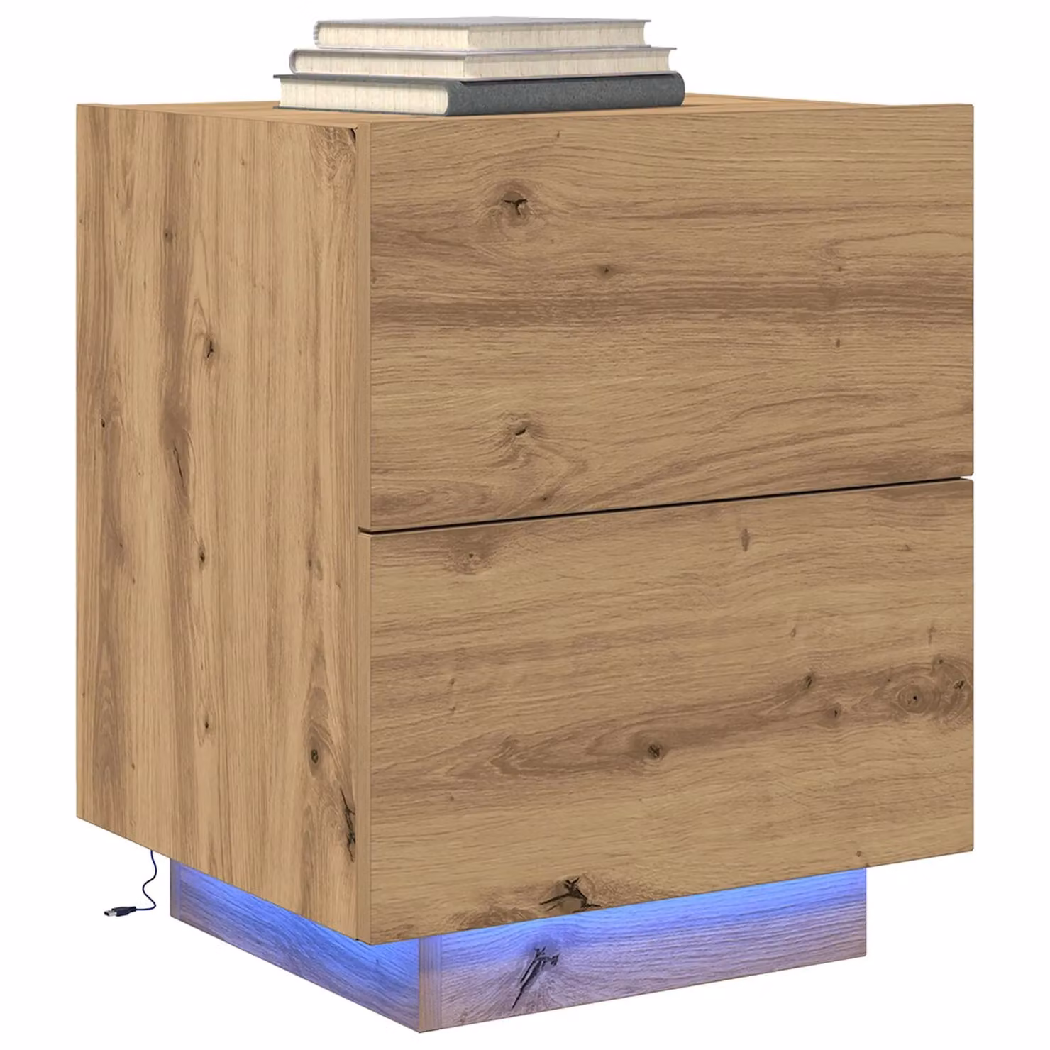 Berkfield Home Set of 2 Artisan Oak Bedside Cabinets with Integrated LED Lights, Brown, W: 45 cm, D: 40 cm, H: 55 cm – 3
