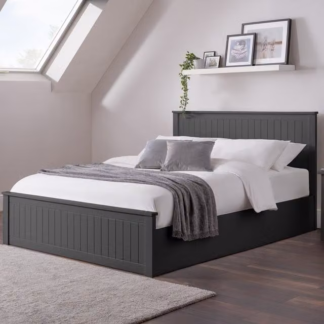 Julian Bowen Maine Anthracite Lacquered Wooden Ottoman Bed Frame with Lift Up Base, King Size (180 x 200 cm) – 1