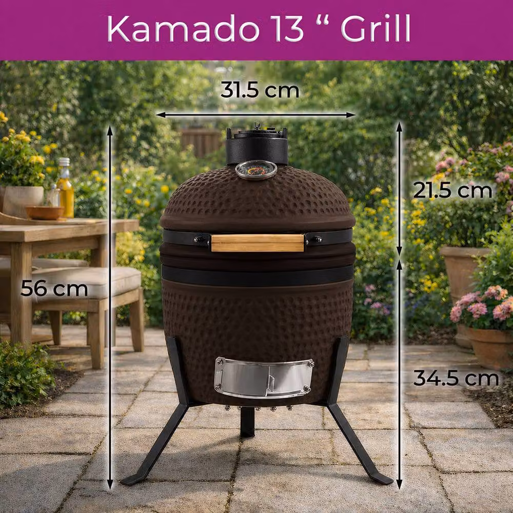 Neo 13 inch Ceramic Mini Kamado BBQ Grill and Portable Smoker Oven in Brown and Chocolate – 4