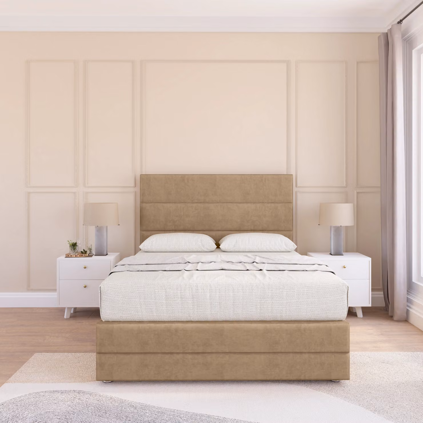 Sloomy Monaco Upholstered Fabric Bed Base in Brown, Single, W/D/H: 90 x 190 x 30.48 cm