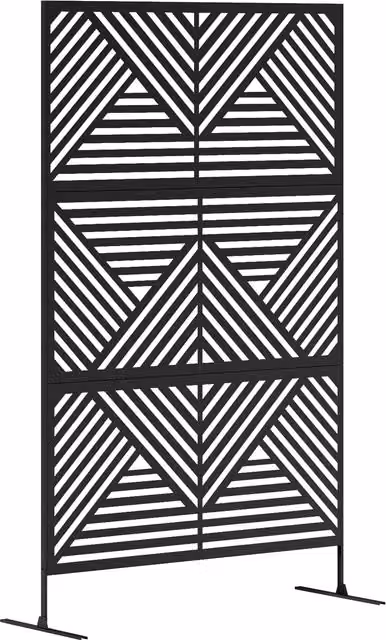 Outsunny Decorative Garden Privacy Screen with Stand, 6.5FT Freestanding Black Metal Outdoor Divider, Rhombus Style Steel Paravent