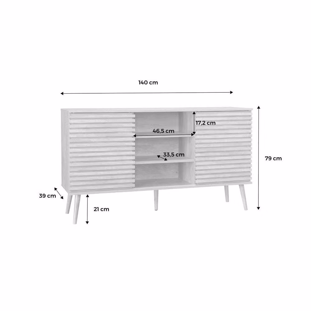 Sweekeek Scandinavian Style Sideboard in Light Brown Wood Effect, W: 140 cm, D: 39 cm, H: 79 cm – 2