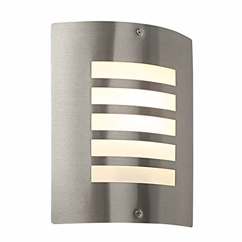 Netlighting Bianco Modern Rectangular Outdoor Garden Wall Light, Grey Brushed Stainless Steel, IP44, 60W, E27, Dimmable