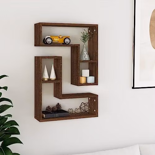 vidaXL Set of 2 Brown Oak Wall Shelves in Engineered Wood W/D/H: 50 x 15 x 50 cm – 2