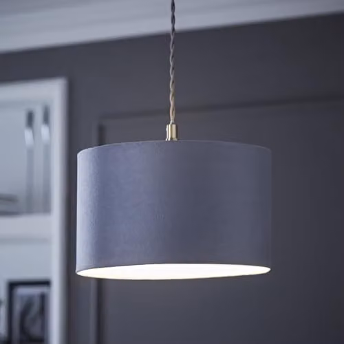 ValueLights Reni Modern Grey Fabric Drum Ceiling Lamp Shade, Width: 25 cm – 5