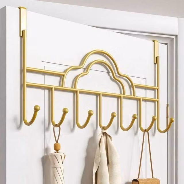 KORVIXA Metal Over the Door 7 Hook Hanging Rack in Gold, Width: 80 cm