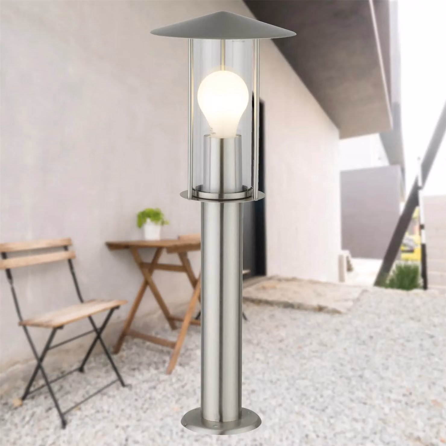 First Choice Lighting Treviso Set of 2 Silver Brushed Stainless Steel Outdoor Post Lights – 3