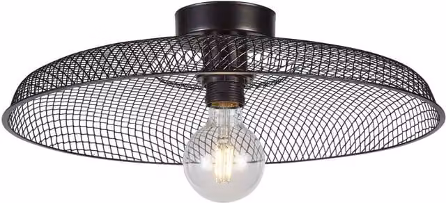 First Choice Lighting Cassidy Black Metal Mesh Round Ceiling Flush Light