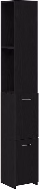 Berkfield Home Black Oak Modern Bathroom Cabinet with Hinged Doors and Internal Shelves, W/D/H: 25 x 25 x 170 cm