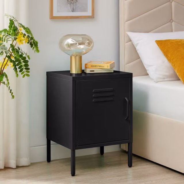 FurnitureboxUK Teksi Modern Matt Black Metal Bedside Table