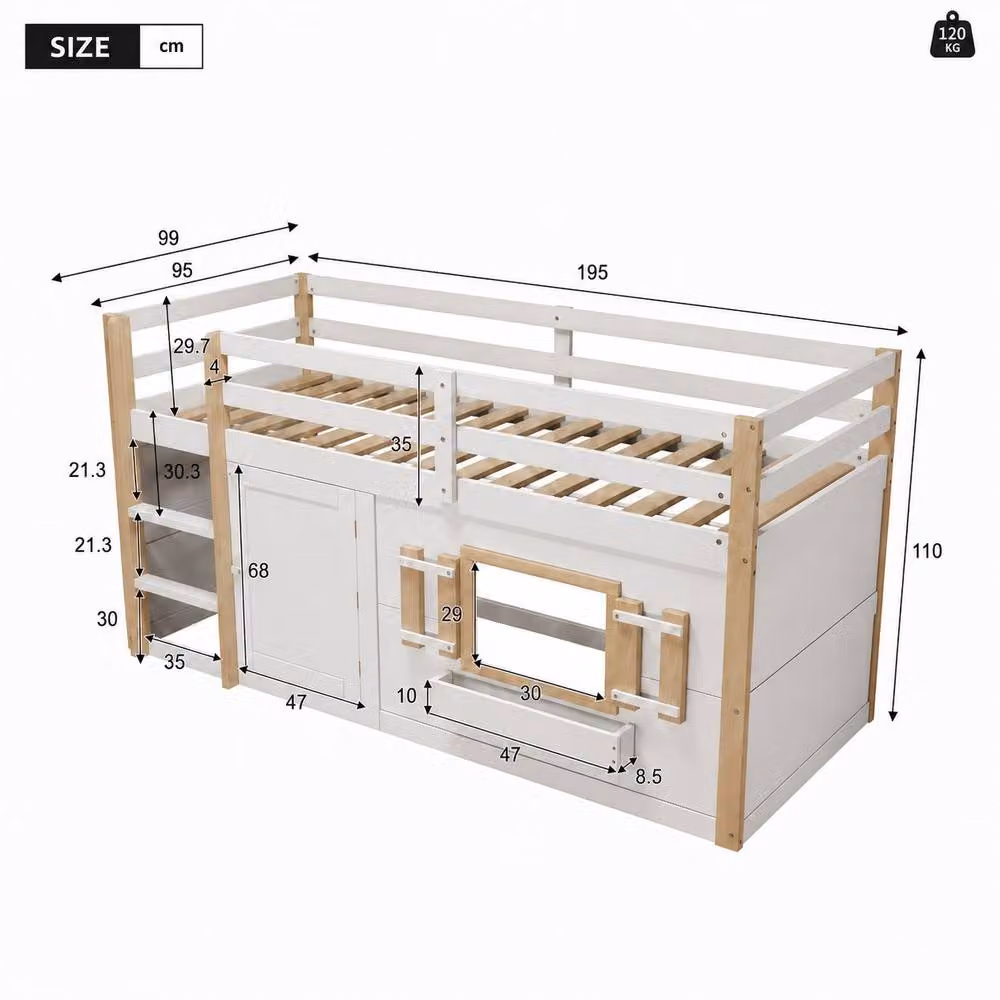 Merax White Mid Sleeper Cabin Bed Frame for Children with Play Area and Ladder, W/D/H: 190 x 90 x 120 cm – 2