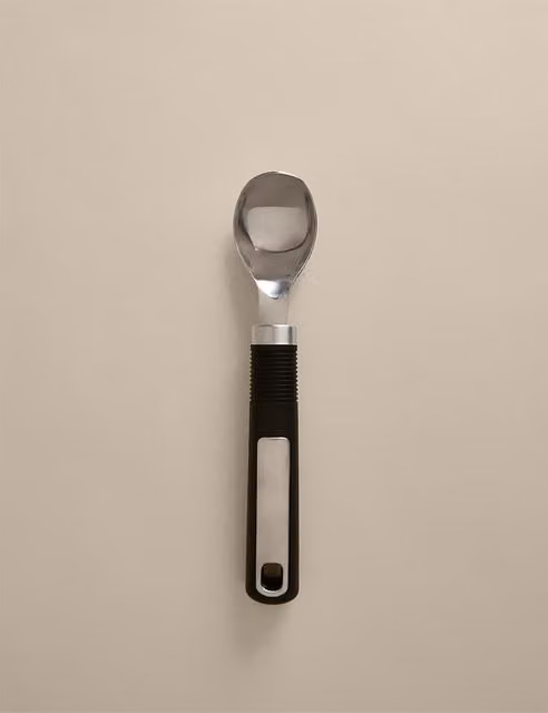 M&S Stainless Steel Ice Cream Scoop with Soft Grip Handle and Hanging Loop, Black