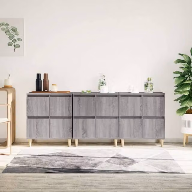 Berkfield Home Set of 3 Grey Sonoma Sideboards, W/D/H: 60 x 35 x 70 cm