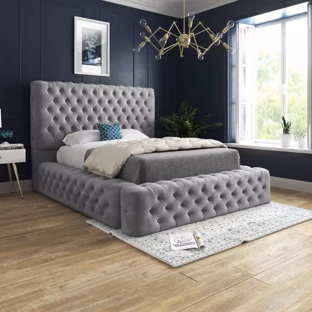 DS Living Cambridge Single Upholstered Grey Velvet Bed Frame – 1