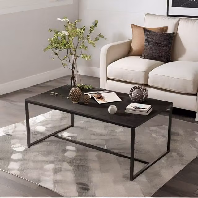 Pirlo Plush Rectangular Ceramic Coffee Table in Black and White, W/D/H: 150 x 60 x 43 cm