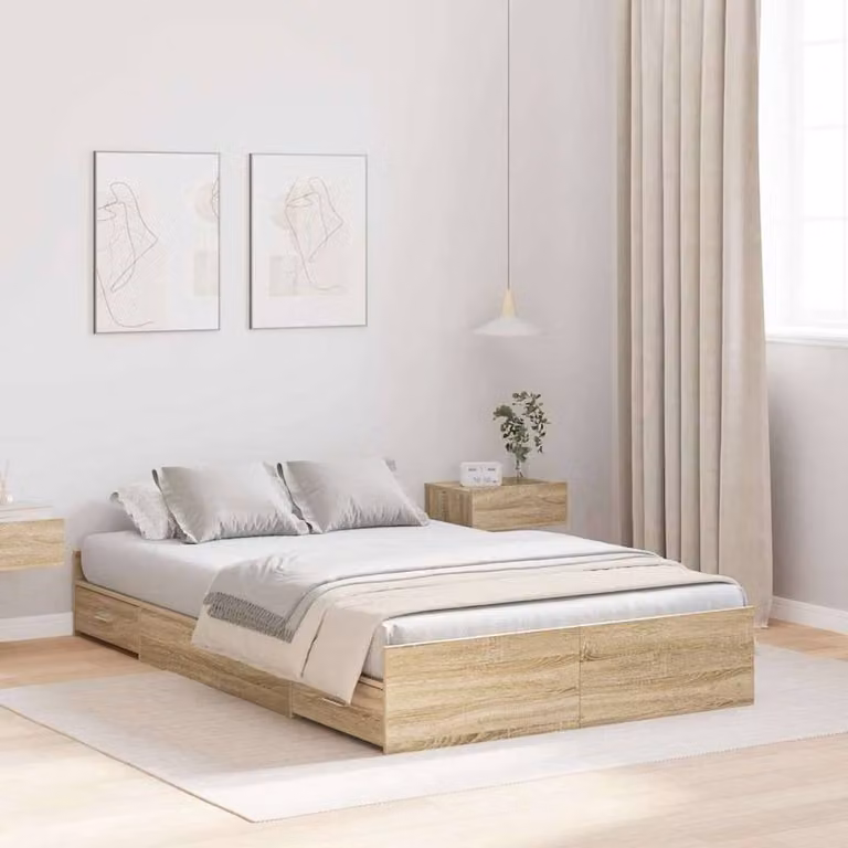 Berkfield Home Sonoma Oak Storage Bed Frame with Drawers, Light Brown, W: 120 cm, D: 200 cm