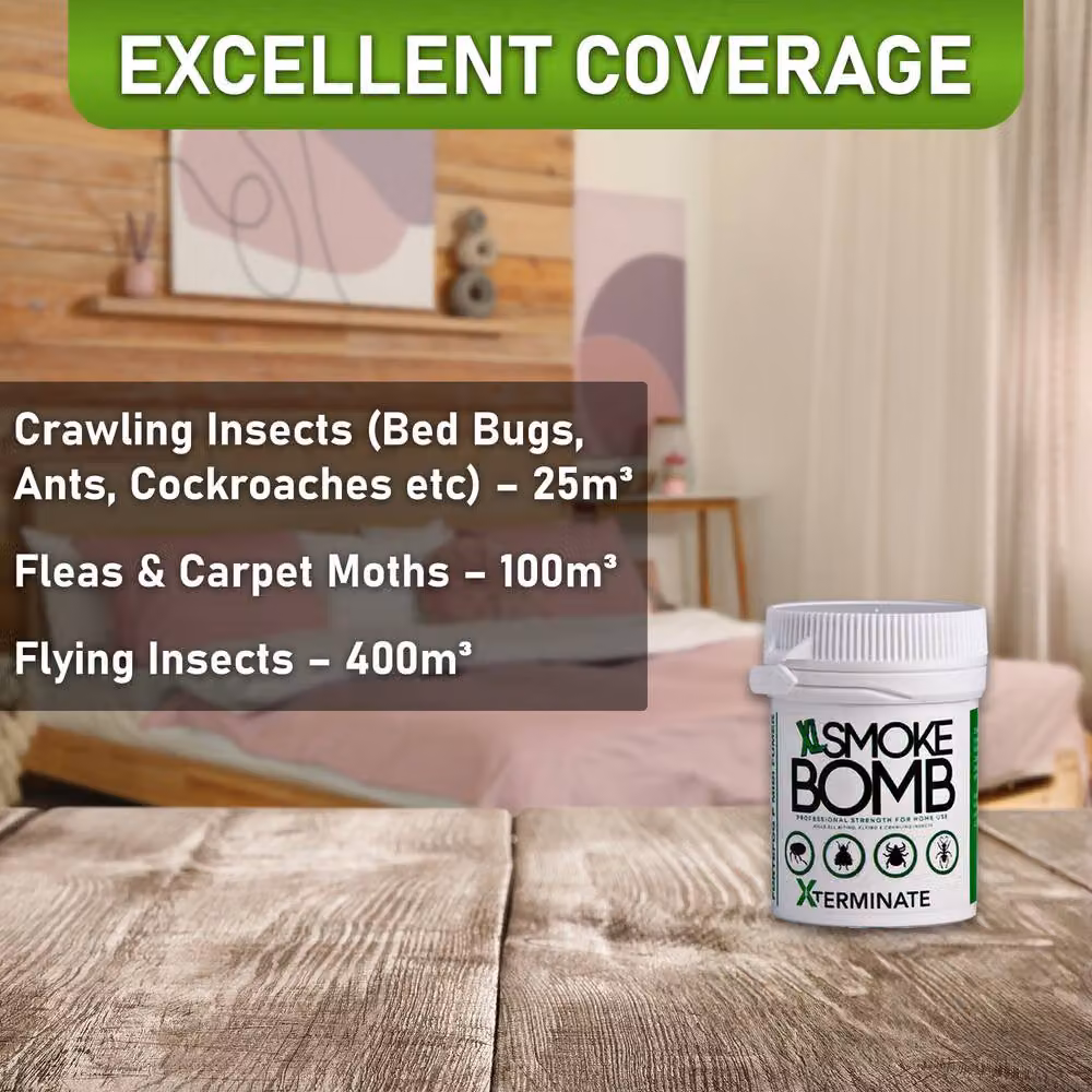 Xterminate XL Smoke Bomb Fogger Insect Killer for Fleas, Bed Bugs and Beetles, White, 8 x 11g – 3