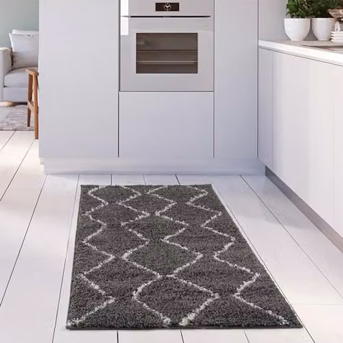 THE RUGS Moroccan Design Rectangular Rug in Grey and White, W/D/H: 60 x 110 x 1 cm – 4