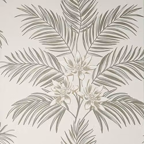 Fine Decor Bali Tropical Floral Stone Washable Botanical Wallpaper in Sand