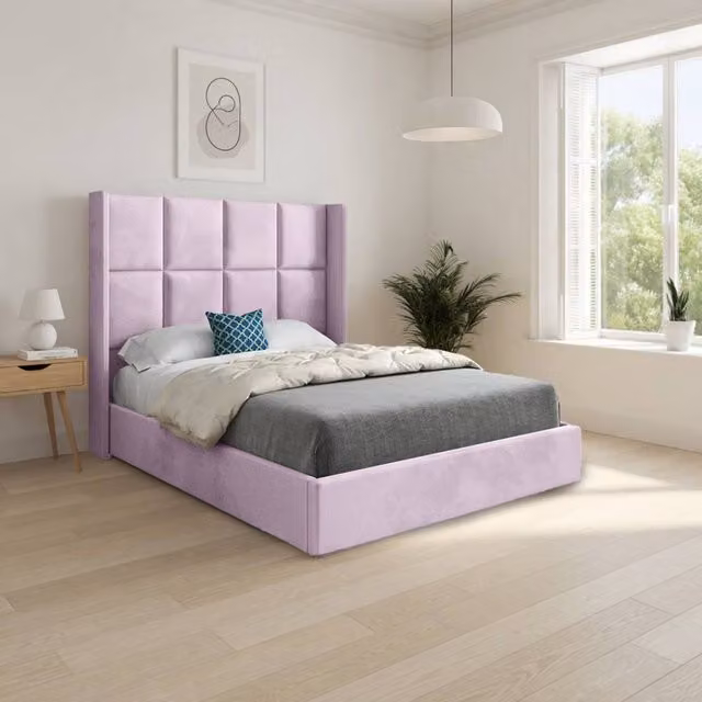 Casani Robertsbridge Designer Bed Frame, Pink Soft Velvet Upholstered, W/D/H: 140 x 200 x 137 cm – 1
