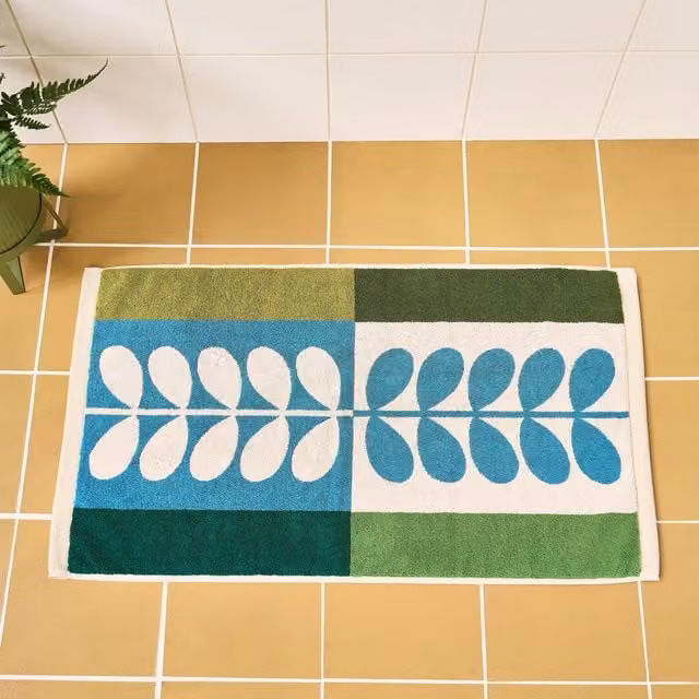 Orla Kiely Stem Check Rectangular Cotton Bath Mat in Multicolour Willow