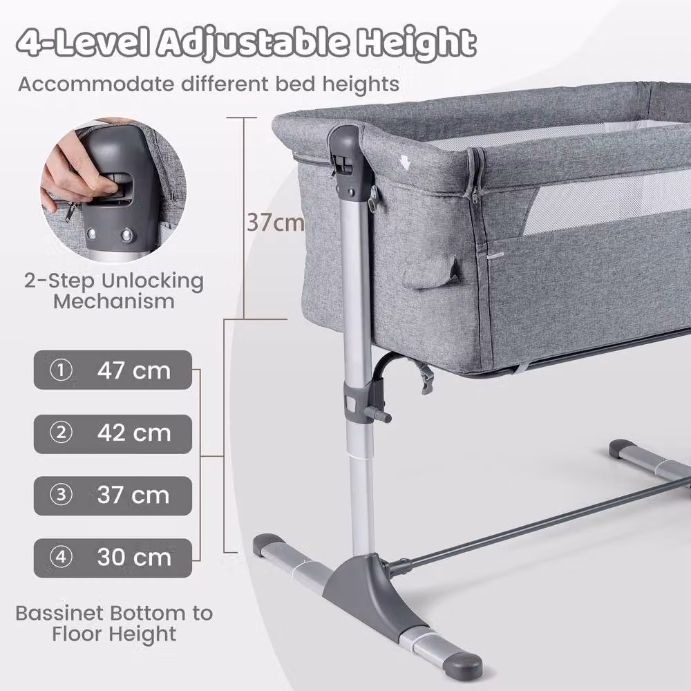 CASART Baby Bassinet Bedside Sleeper Crib with Adjustable Height in Grey – 6