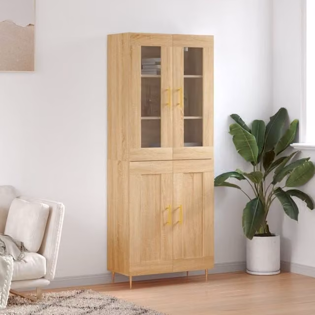 Berkfield Home Sonoma Oak Highboard in Brown, W/D/H: 69.5 x 34 x 180 cm