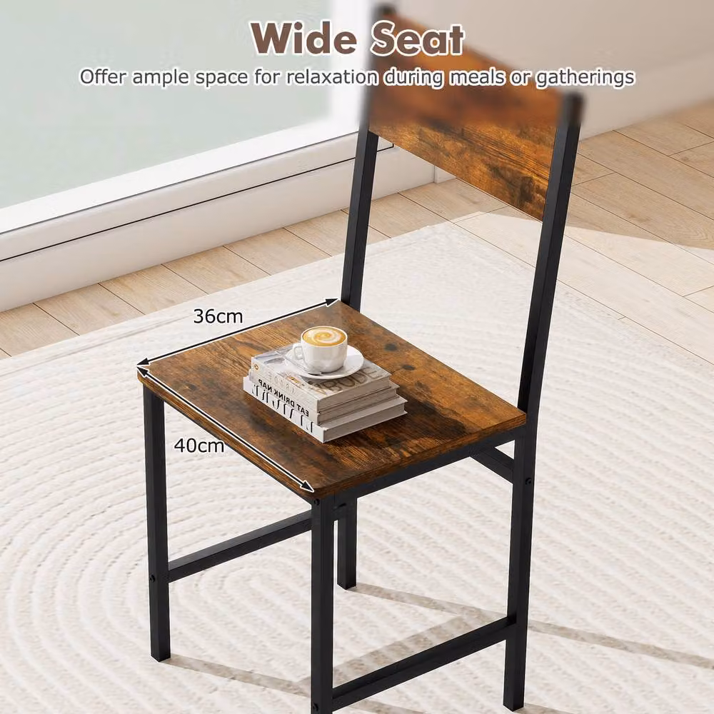 Gymax Set of 2 Industrial Kitchen Side Chairs with Wide Seat in Brown – 9