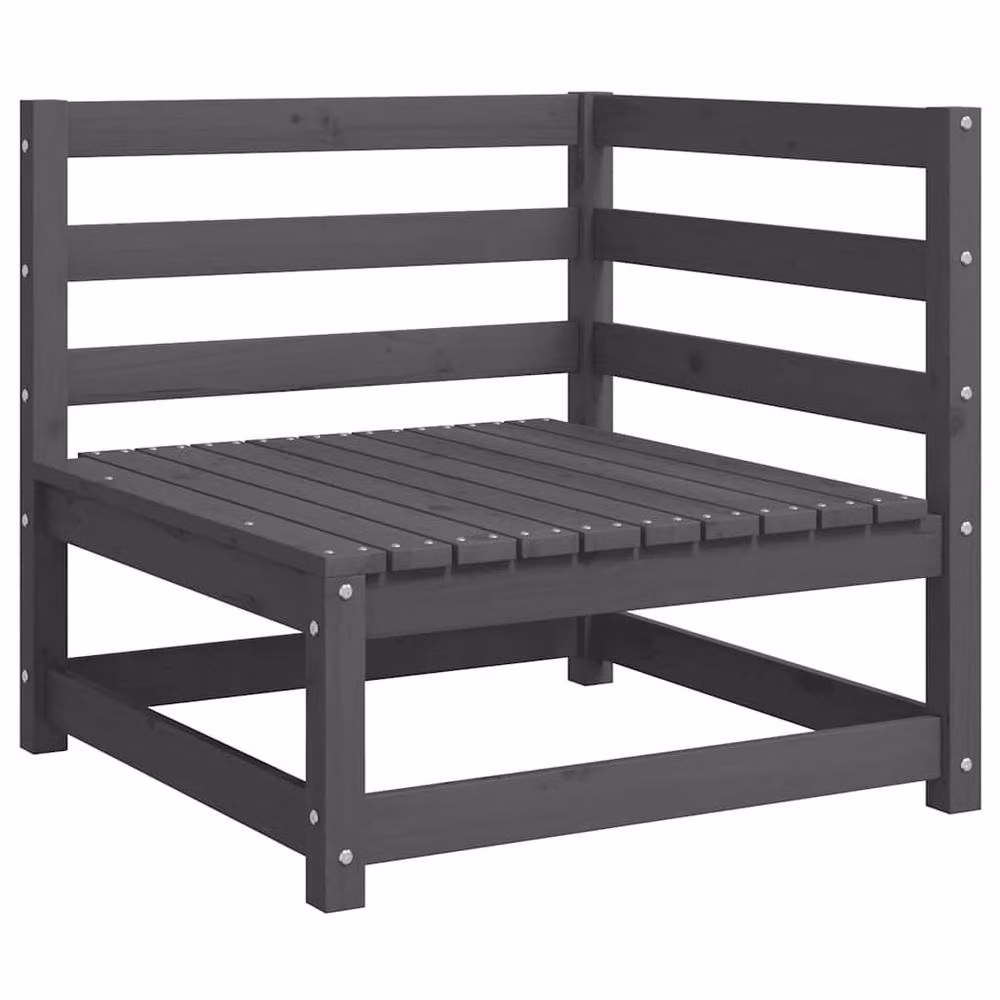 Berkfield Home L-Shape Garden Corner Sofa Set in Grey Solid Pine Wood with Cushions – 3