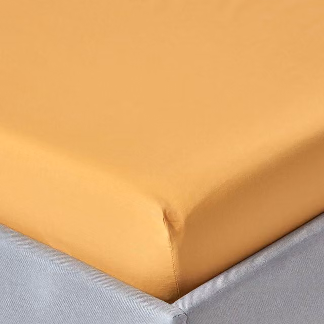Homescapes 200 Thread Count Egyptian Cotton Percale Fitted Sheet, Yellow, W: 90 cm x L: 200 cm