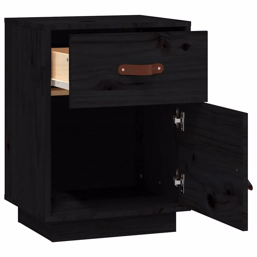 Berkfield Home Beautiful Bedside Cabinet in Black Solid Wood Pine, W/D/H: 40 x 34 x 55 cm – 4