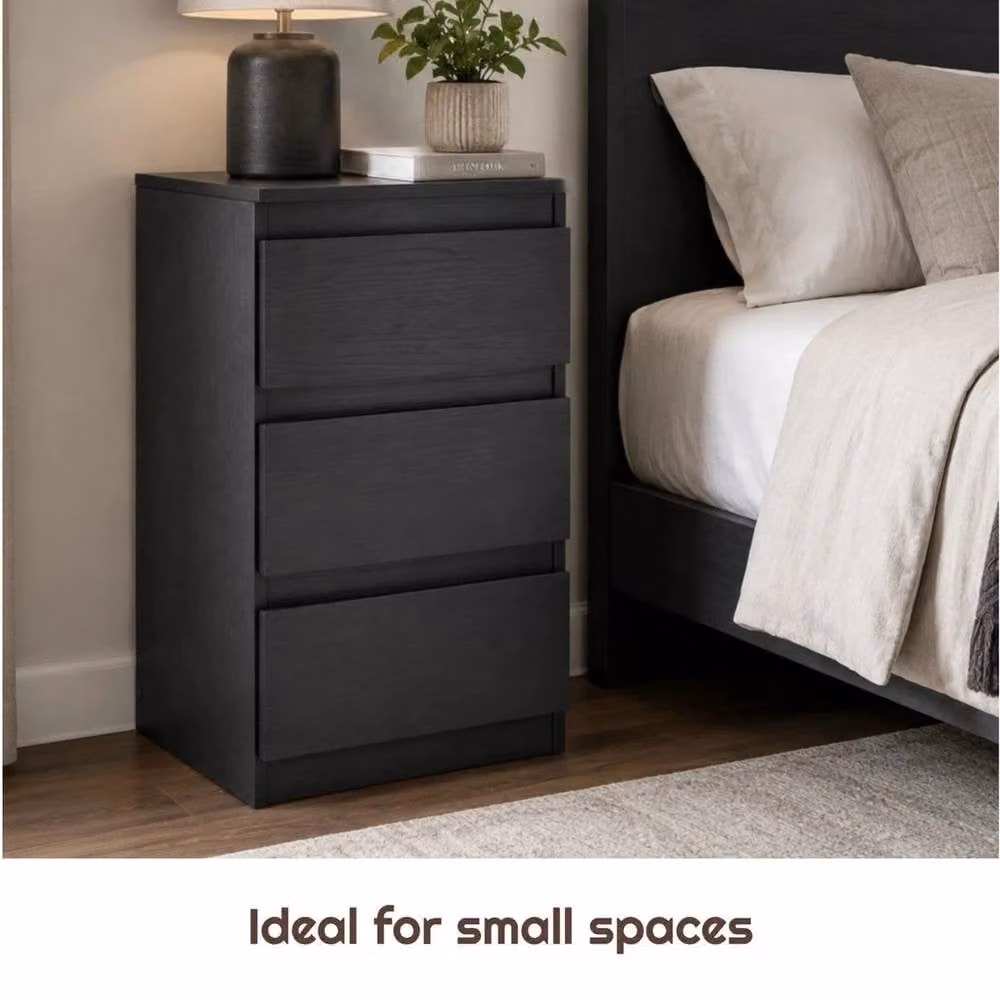 FORGEVIO Black 3 Drawer Wood Bedside Table, W/D/H: 30 x 30 x 55 cm – 4