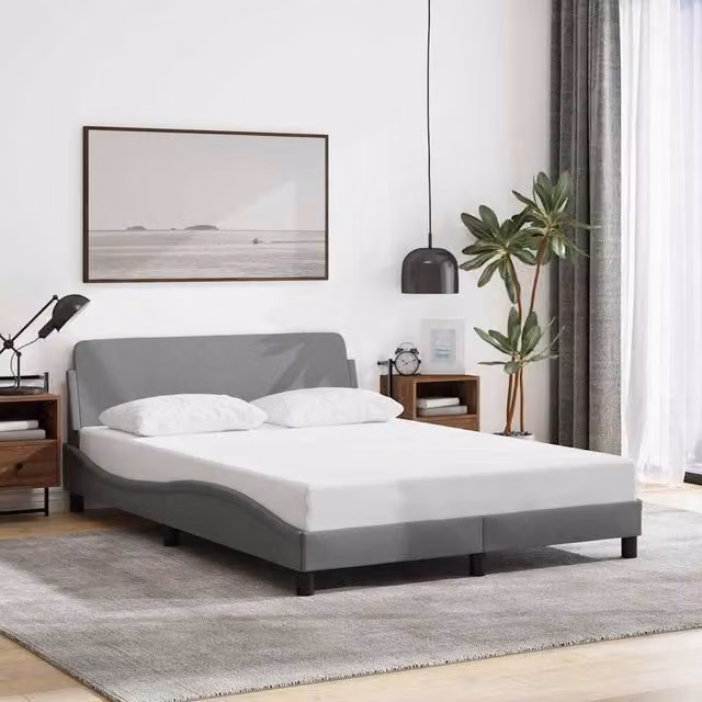 Berkfield Home Dover Upholstered Double Bed Frame in Light Grey, W: 135 cm, L: 190 cm – 1