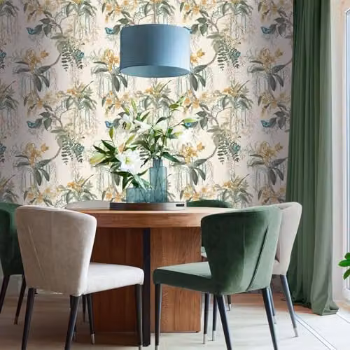 Belgravia Decor Suki Floral Tropical Lush Textured Wallpaper with Butterflies in Green, Yellow and Multicolour – 2