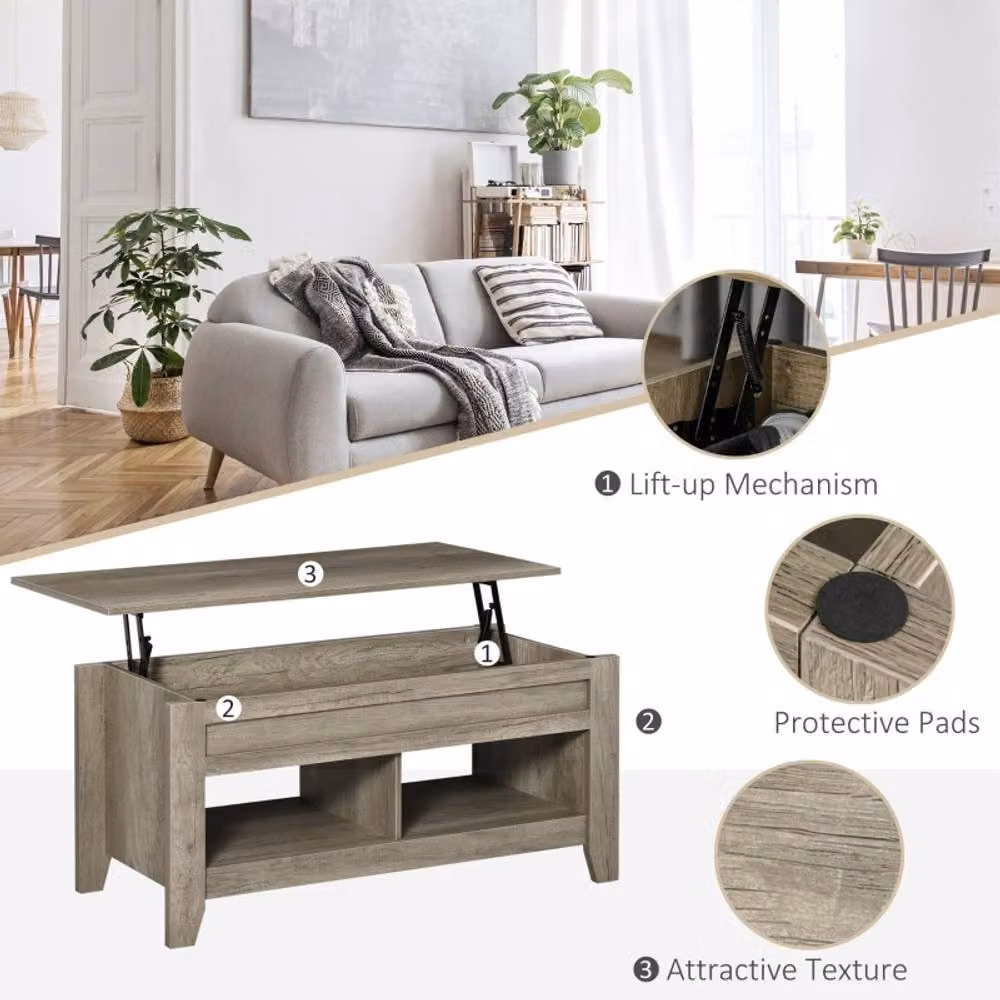 STILVORA Modern Rectangular Coffee Table with Lift Top and Hidden Storage in Light Oak – 6