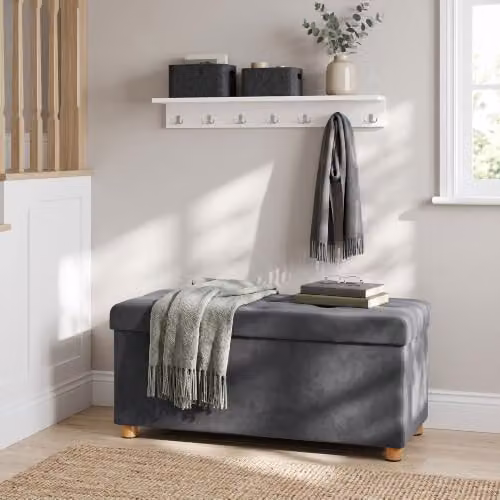HOMCOM Grey Velvet Upholstered Foldable Storage Ottoman with Rubberwood Legs, W: 120 cm, D: 34 cm, H: 38 cm – 7
