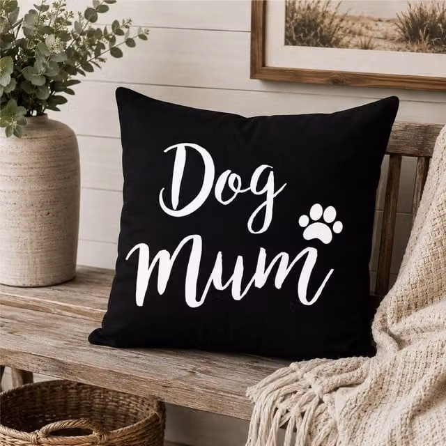 60 SECOND MAKEOVER Dog Mum Cushion Cover in Black, W/D/H: 40 x 40 x 40 cm